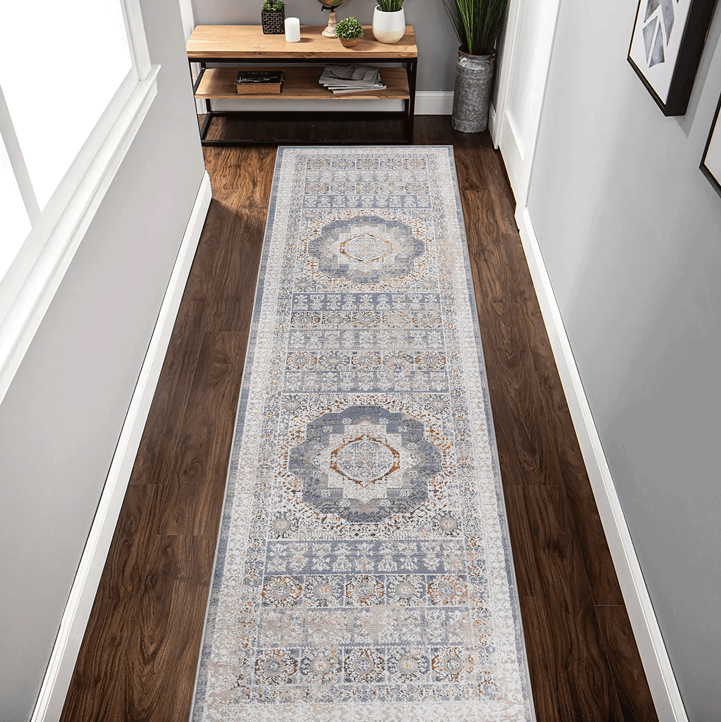 Payas Collection Medallion Runner Rug - 2x8 Blue & Ivory
