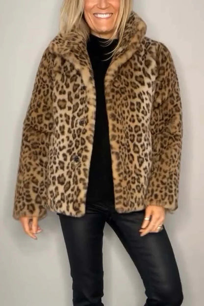 Women's Leopard Print Faux Leather Jacket | Woolen Lapel Winter Top Winter New Women's Fashionable Leopard P | Ectron Online