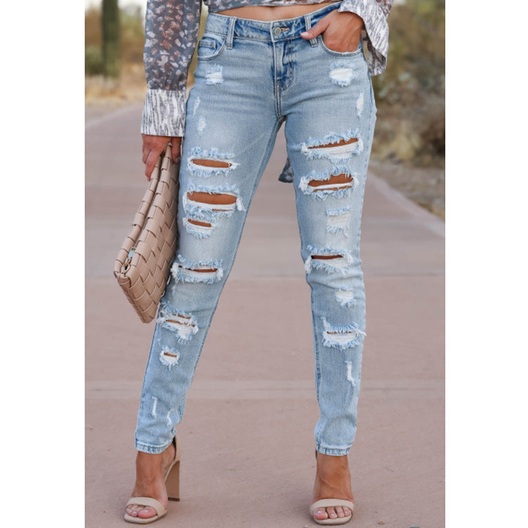 Women's Skinny Pants Cotton Trousers With Holes Women's Skinny Pants Cotton Trousers Wit | Ectron Online