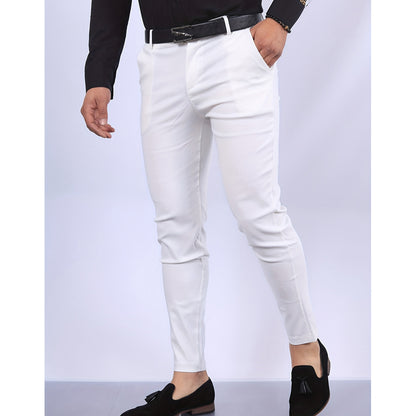 Men's solid faux-pocket chinos, white, slim ankle-length pants with belt loops