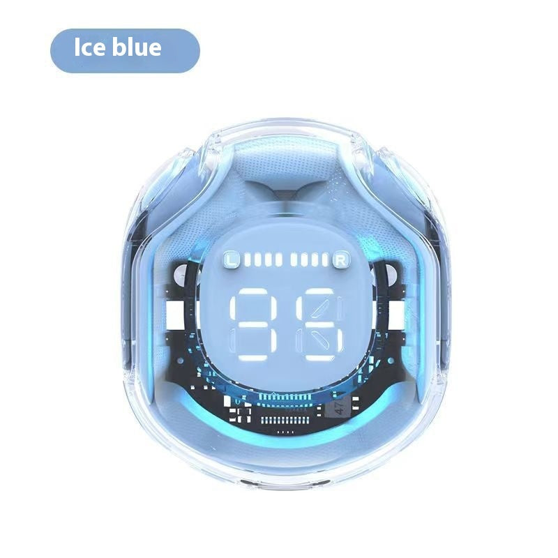 Transparent Bluetooth headset, ice blue with LED display and ear pieces