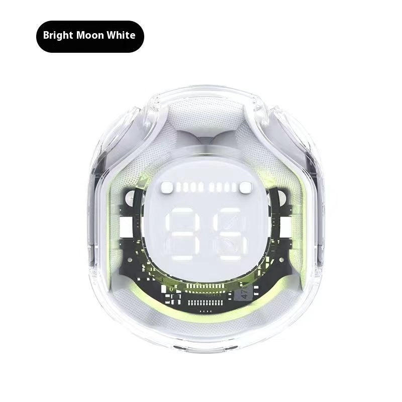 Transparent Bluetooth headset, bright moon white with LED display and ear pieces