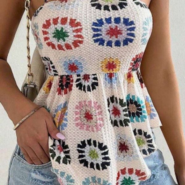 Women’s Hibiscus Print Ruffle Hem Camisole Vacation Top