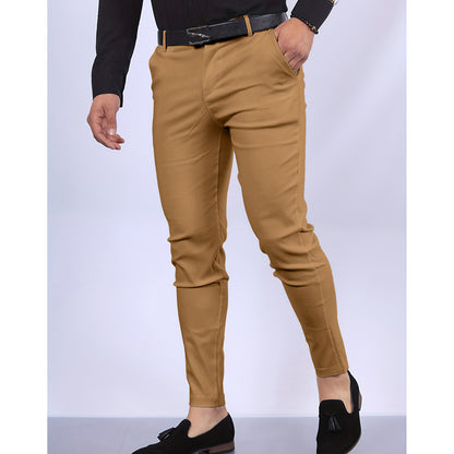 Men's solid chino pants, tan/khaki, slim tapered legs with cuffed hem