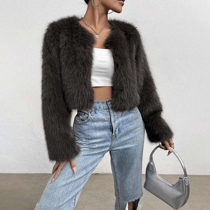 Fox Fur Fashion Thick Warm Long Sleeves Short Coat