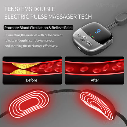 2024 Mini Portable Hanging Neck Massager With Heat Electric EMS TENS Pulse Hot Compress Smart Cervical Spine Massager Shoulder