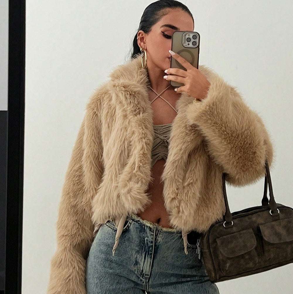 Fox Fur Thick Warm Short Coat - Long Sleeves & Luxury Fox Fur Thick Warm Long Sleeves Short Co | Ectron Online