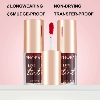 Lip tint tubes with rose-gold caps and doe-foot applicators.