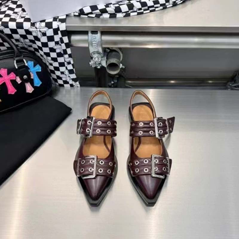 Pointed Toe Leather Mules – Flat Sandals with Belt Buckle Pointed Toe Belt Buckle Mules Leather Fl | Ectron Online
