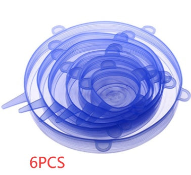 {{ brand }} Stretchable Silicone Freshness Bowl Cover Blue 6pcs 120G - Multifunctional Stretchable Silicone Freshness Bowl Cover