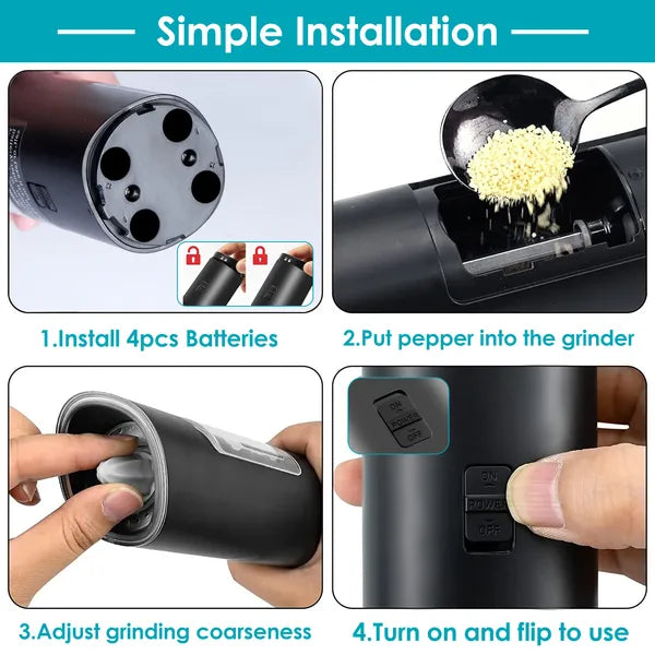 Automatic Gravity Salt and Pepper Grinder | Battery Powered Electric Mill