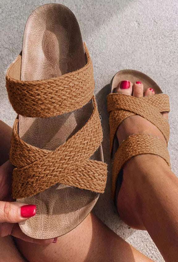 Women's Platform Sandals – Cross Strap Hemp Rope Design Women's Flat Platform Cross Hemp Rope Wo | Ectron Online