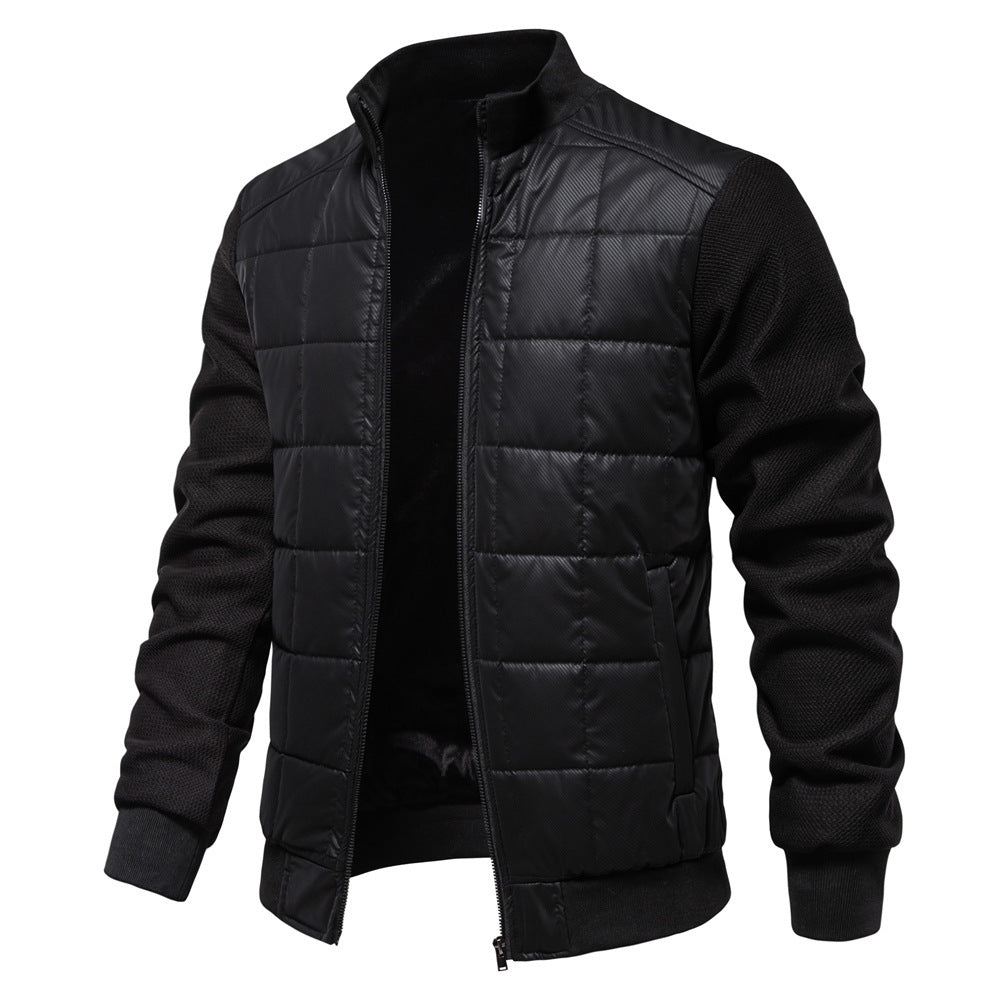 Fashion Stitching Coat Winter Personality Stand Collar Zipper Jacket Men's Clothing