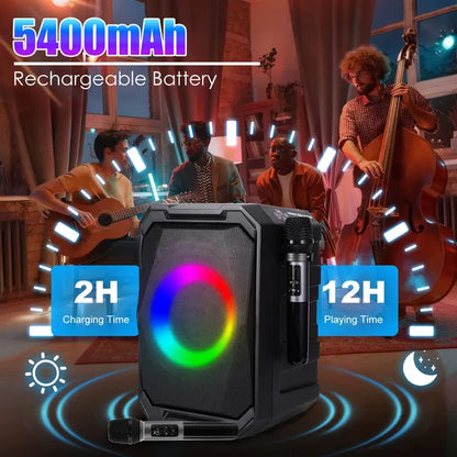 Wireless Party Speaker with 2 Mics | TWS Bass & LED Bluetooth Speaker Portable Wireless Party Speaker With LED | Ectron Online