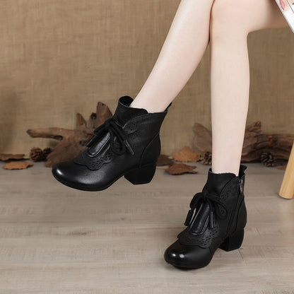 Real Soft Leather Women's Leather Boots Ethnic Style Retro