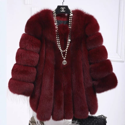 Women's Fox Fur Mid-Length Coat | Luxurious Winter Fur Jacket Fox Fur Mid-length Coat For Women | Ectron Online