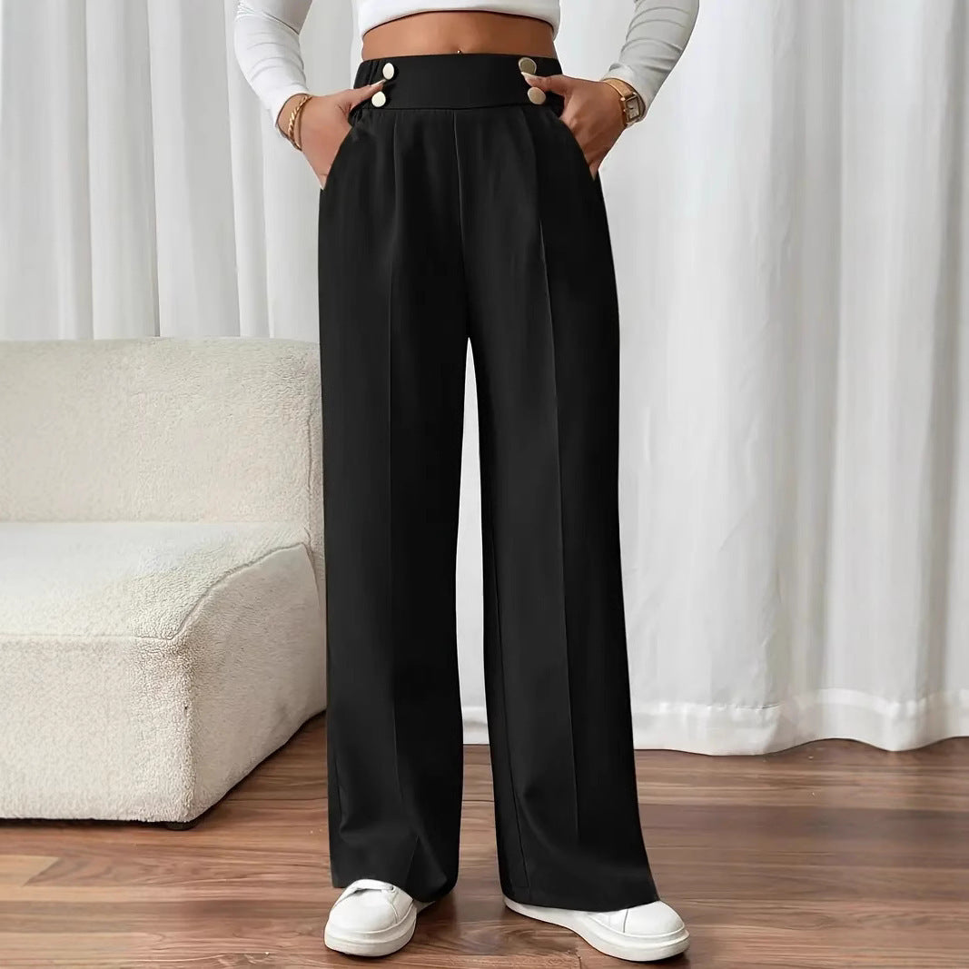 Straight-leg Pants Women's Special-interest Design Solid Color