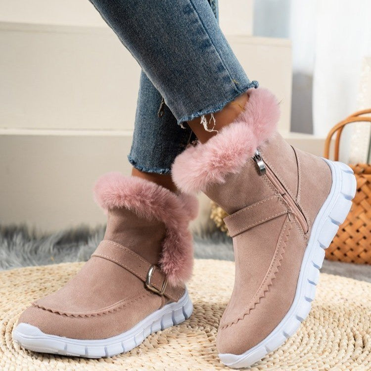 Women's Winter Snow Boots – Plush Lined Ankle Boots with Buckle New Snow Boots Winter Warm Thickened Sol | Ectron Online