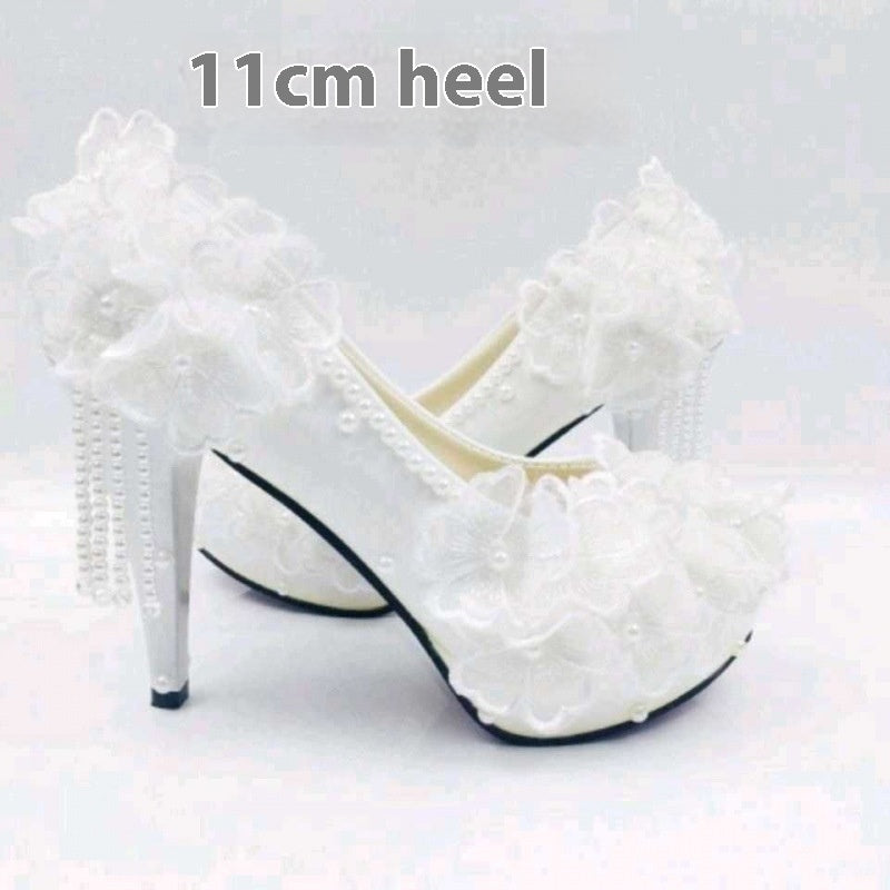 Shoes Korean Style - Flower Rhinestone Tassel Bride Male Lace High-heeled Shoes Korean Style | Ectron Online