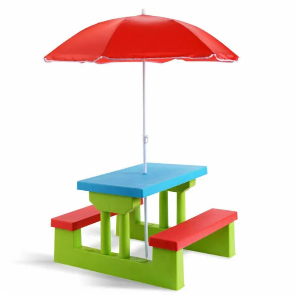 Kids Outdoor Picnic Table Set with UV Protection Umbrella - Green