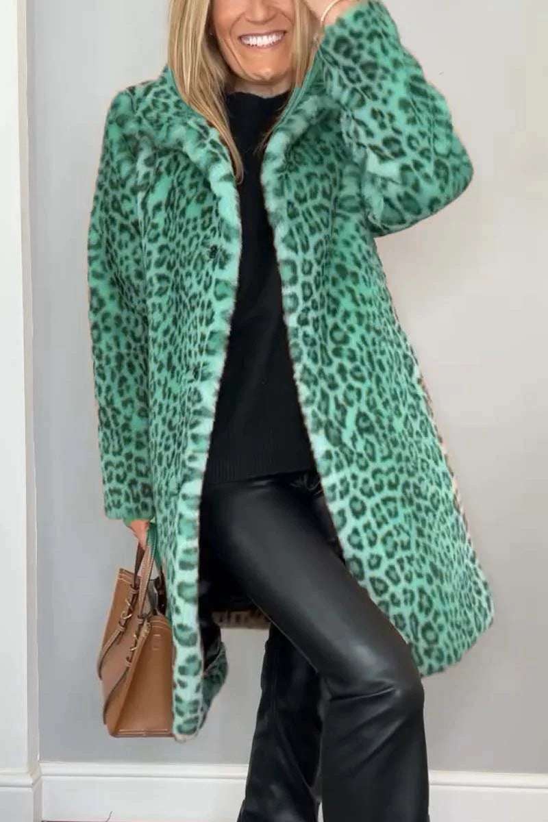 Cozy Leopard Print Mid-Length Coat Fall Winter Leopard Print Plush Mid-leng | Ectron Online