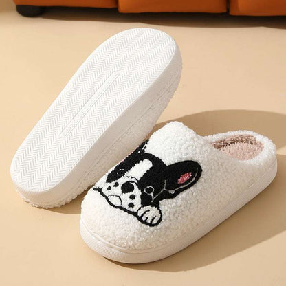 Bulldog Cartoon Slippers – Fleece-Lined, Thick, Non-Slip Shoes Bulldog Slippers Home Indoor And Outdoor | Ectron Online