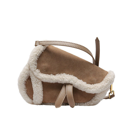 Retro Lamb Fur Caramel Saddle Bag