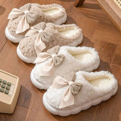 Women's Winter Fur Slippers – Cute Bow, Non-Slip, Plush Comfort Winter Warm Fur Slippers For Women Cute | Ectron Online