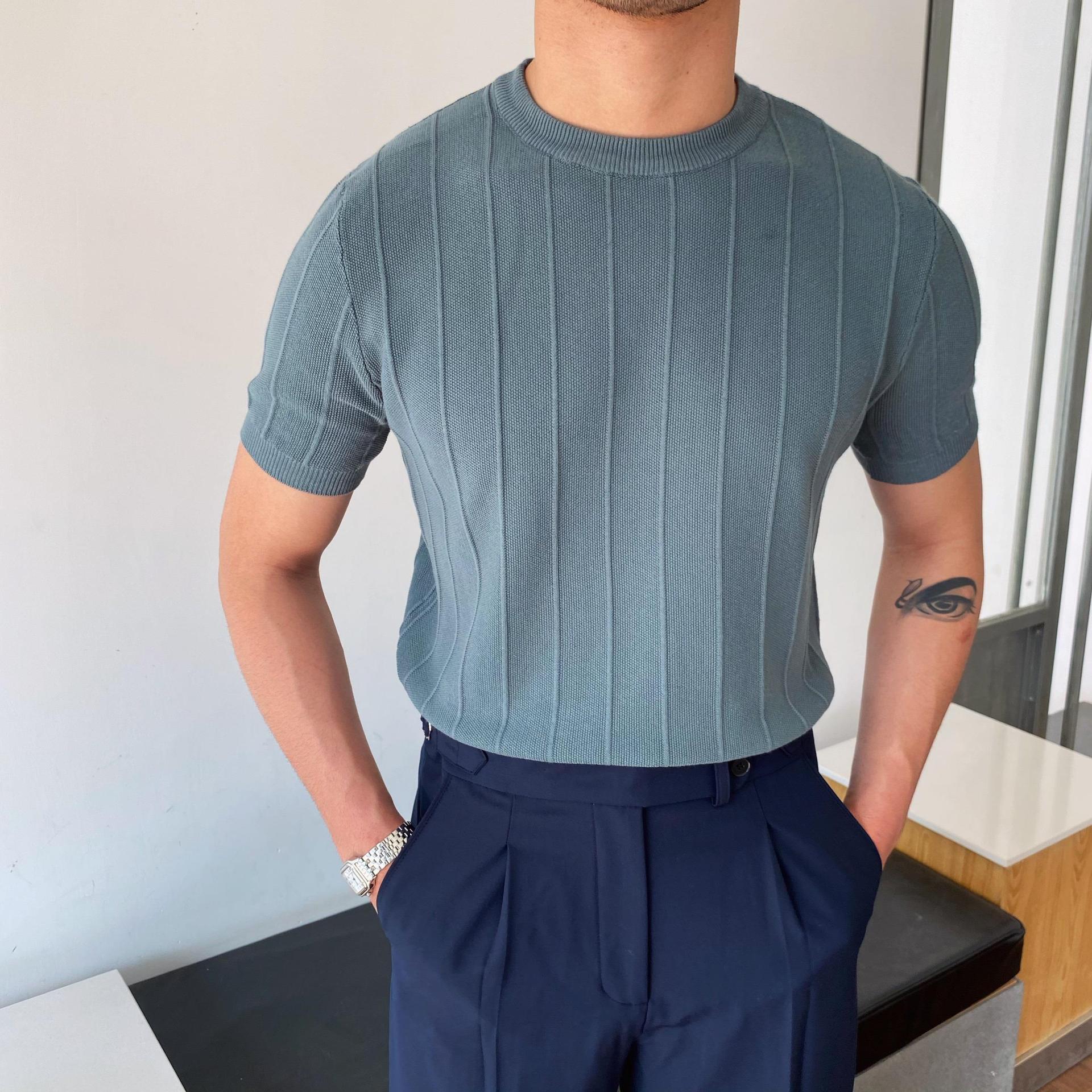Men’s Summer Knitted T-Shirt – Light Round Neck Short Sleeve Short Sleeve Knitted T-shirt Summer Men' | Ectron Online