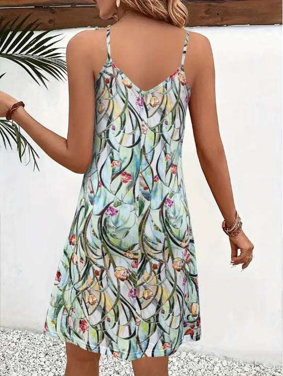 Women’s Strapless Dress with Painted Flower Pattern – Elegant Style