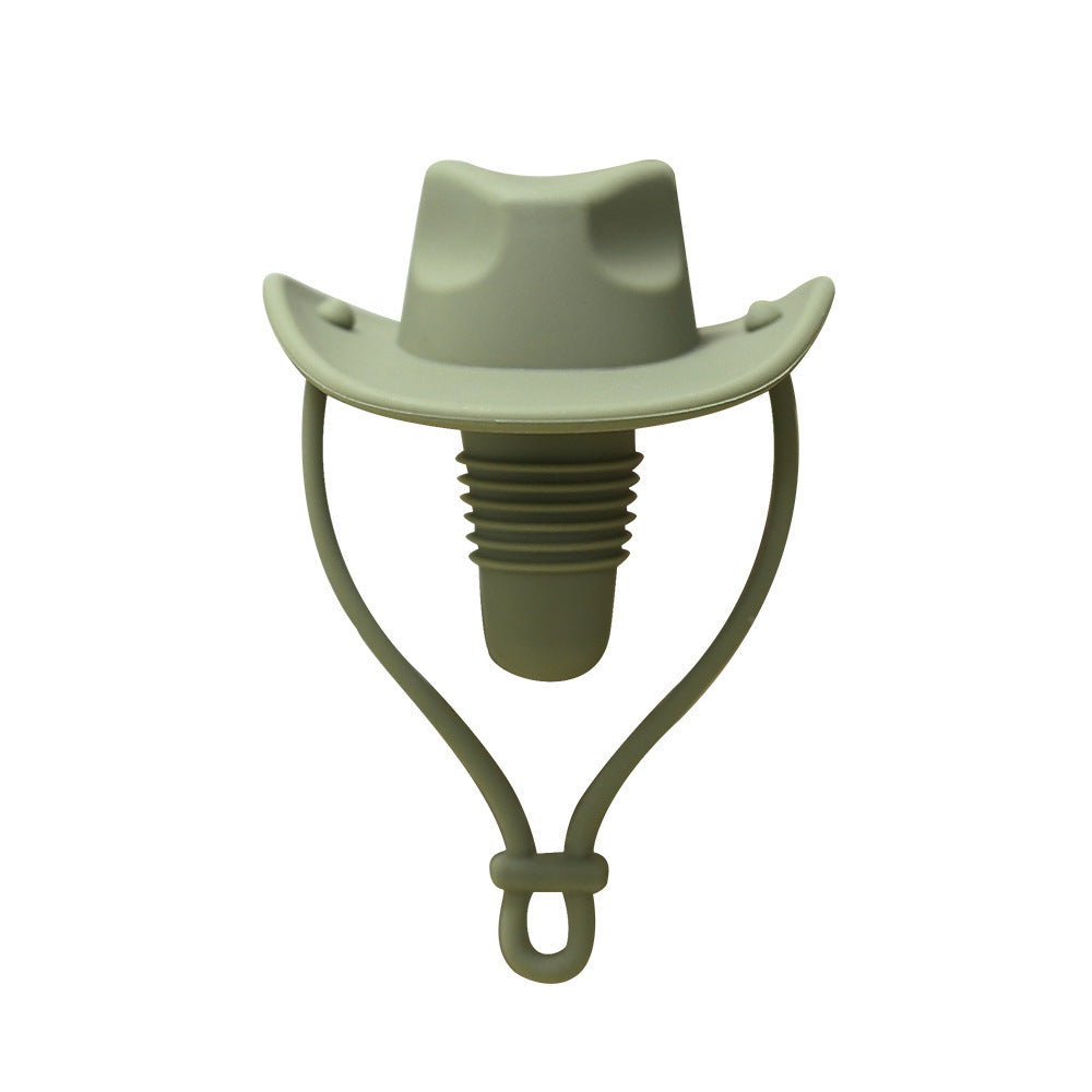 {{ brand }} Silicone Red Wine Stopper – Creative Western Cowboy Hat Design OPP Packaging Olive Green Cowboy Hat - Silicone Stopper For Red Wine Western Co