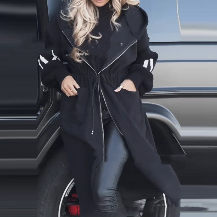 Women's Casual Long Hooded Splicing Coat