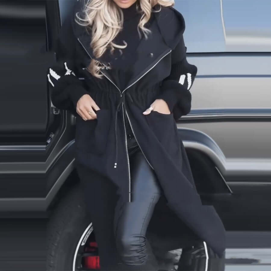 Women's Casual Long Hooded Splicing Coat European And American Fashion Women's We | Ectron Online