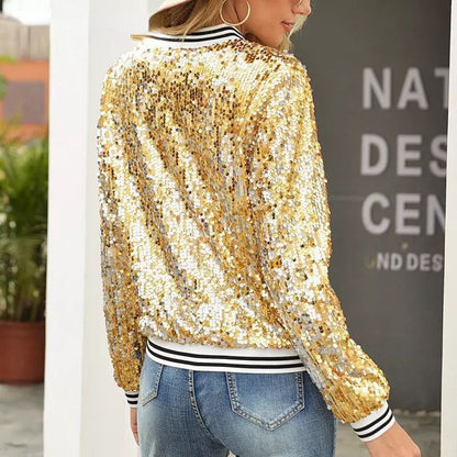 Fashion Colorblock Sequins Short Casual Jacket