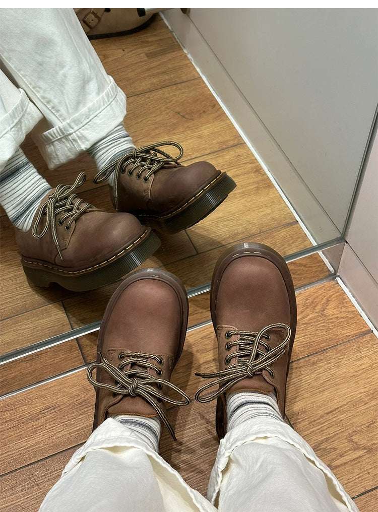 Women's Leather Muffin Shoes - Thick-Soled Round Toe Women's Leather Round Head Thick-soled M | Ectron Online