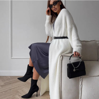 Women's Imitation Mink White Cardigan | Loose Soft Knit Sweater Imitation Mink White Sweater Cardigan Co | Ectron Online