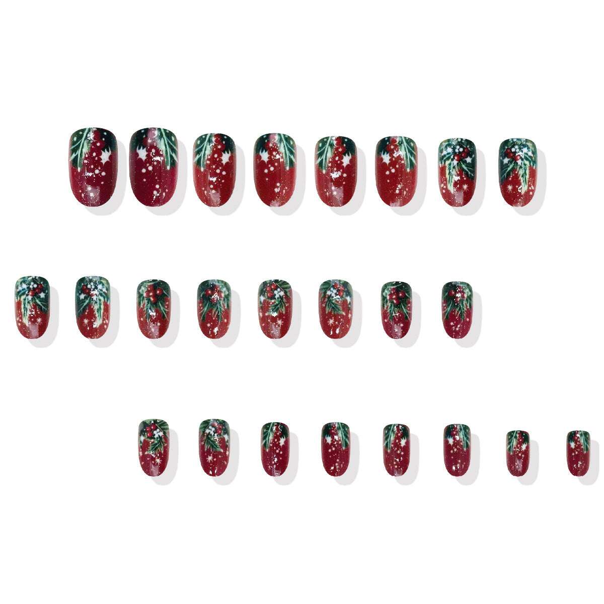 Christmas Flashing Red Short Oval Christmas Tree Fruit Pattern Design Wearable Nails