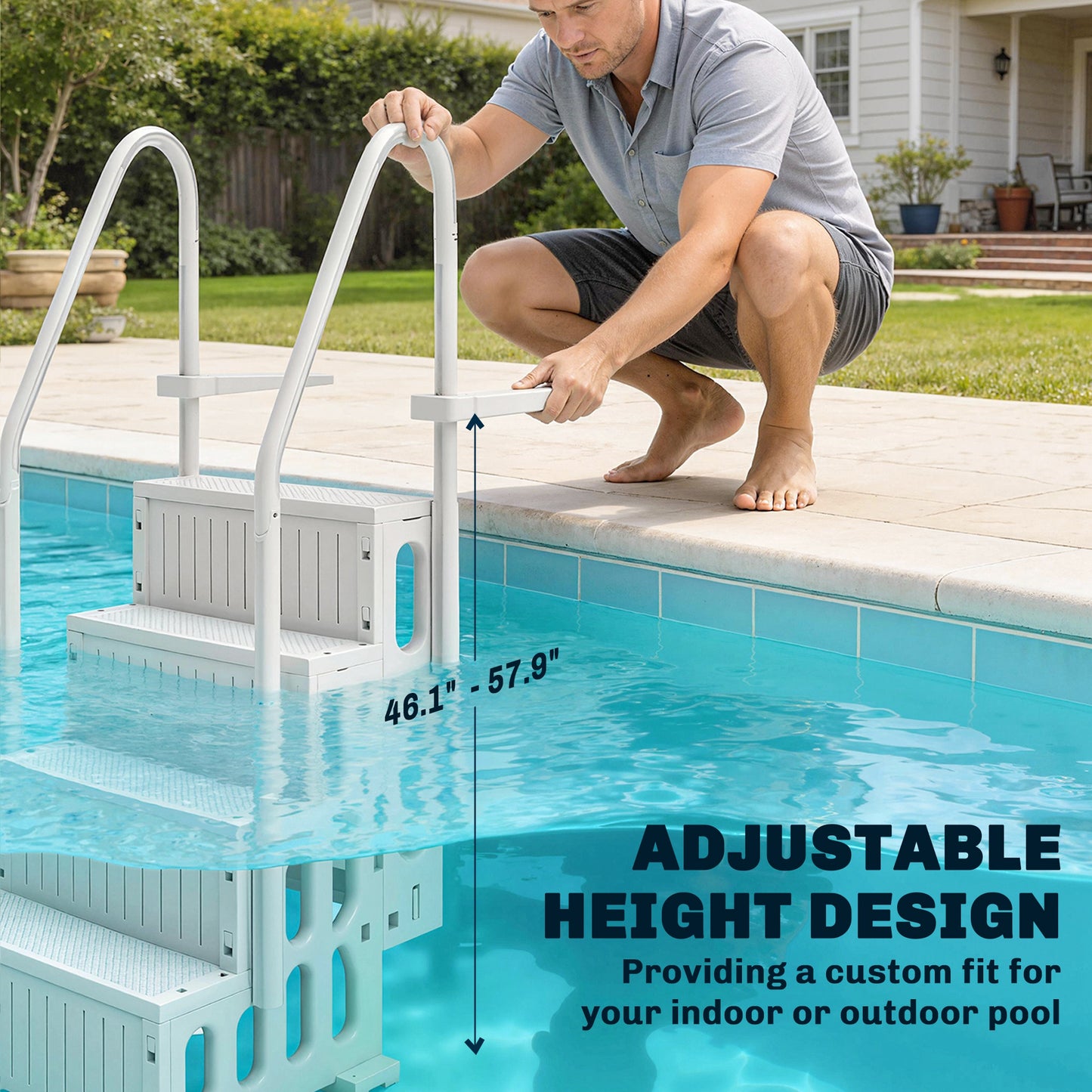 Adjustable Above Ground Pool Ladder | Dual Handrails & Non-Slip Steps