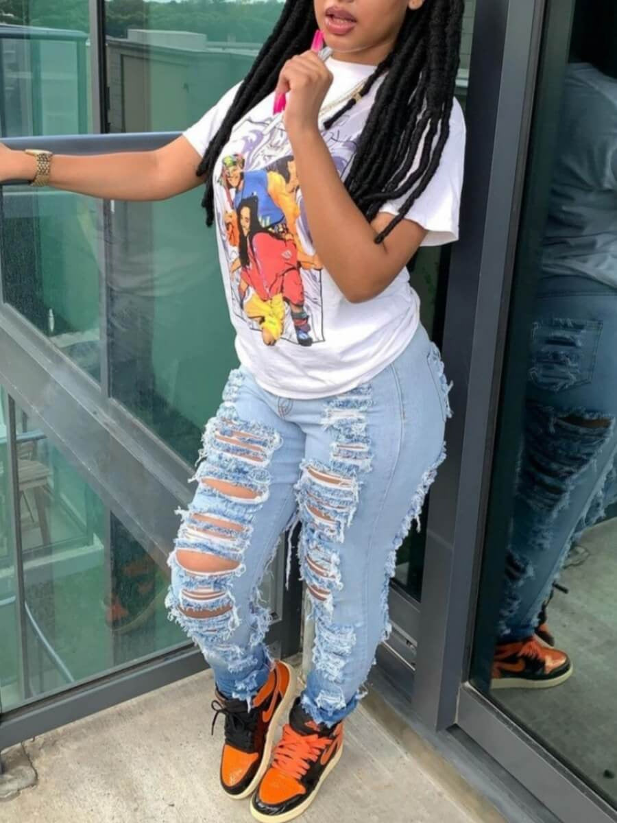 Women's Gradient Ripped Stretch Jeans