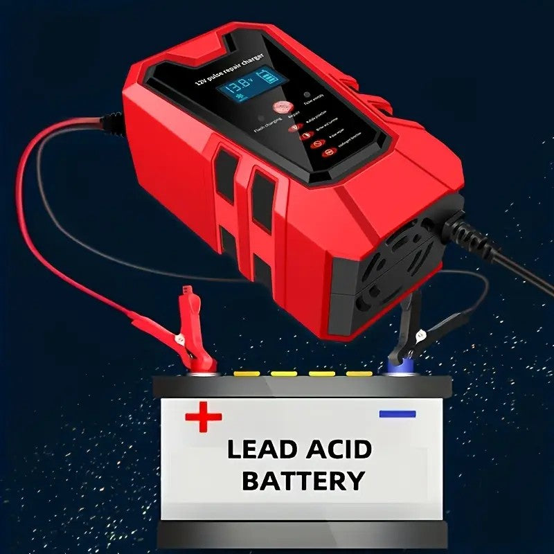 Smart 12V Car & Motorcycle Battery Charger | LCD Display Maintainer