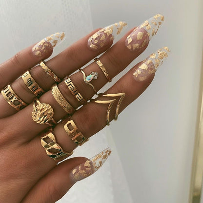 European And American Geometric Diamond Butterfly Flower XINGX Multiple Pieces Set Ring