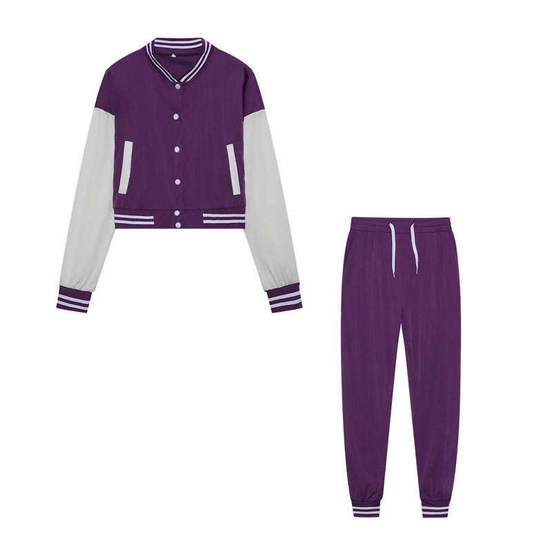 Women's Single-Breasted Baseball Jacket Set