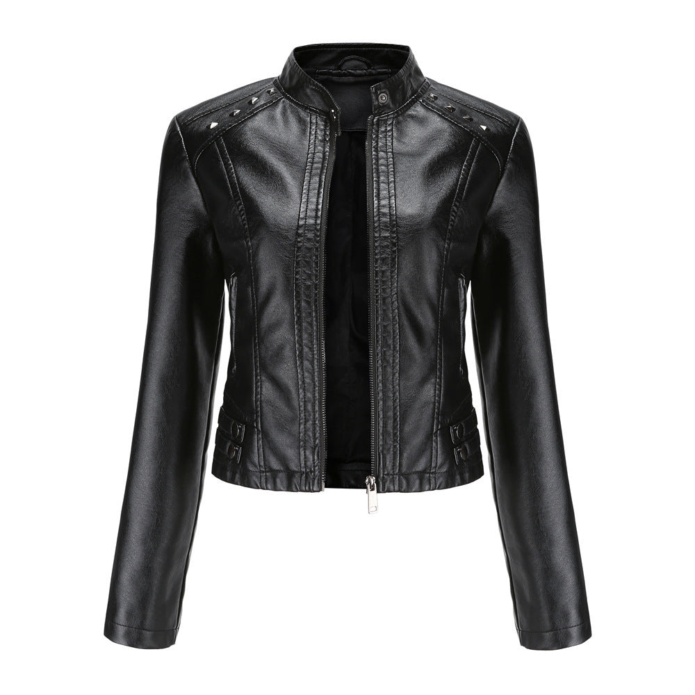 Studded Leather Women Short Jacket Long Sleeves Outerwear & Jackets | Ectron Online