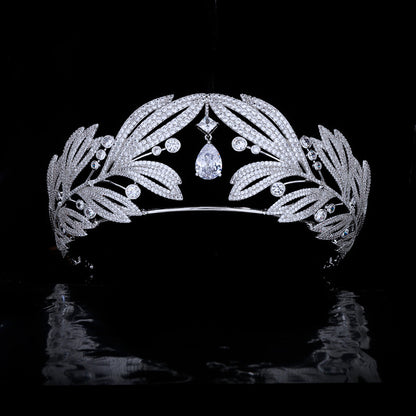 Royal Vintage Laurel Leaf Big Crown Bridal Zircon Crown