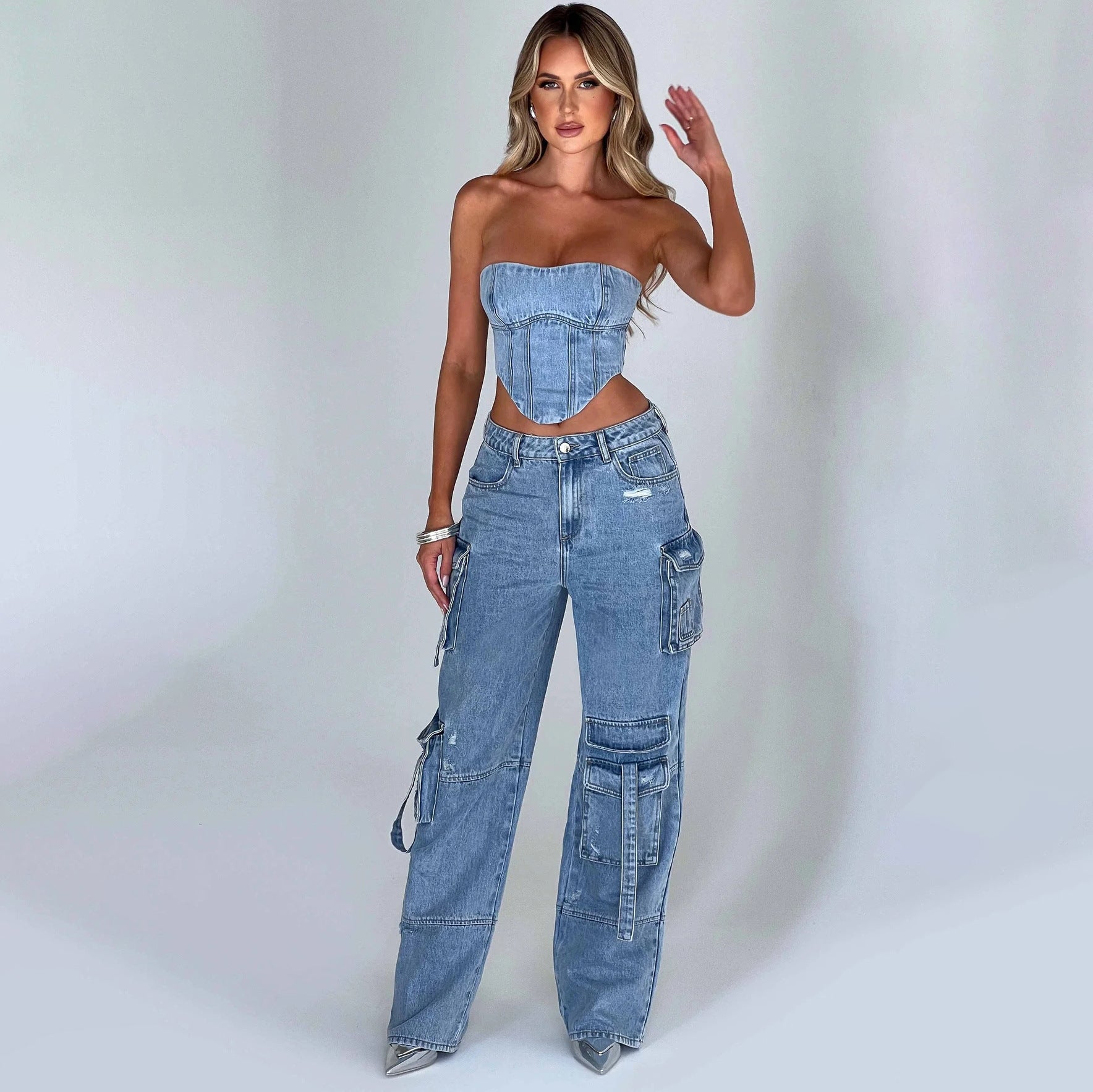 Women's Suit: Low Waist, 3D Tube Top, Pocket Stitching Jeans Woman Jeans | Ectron Online