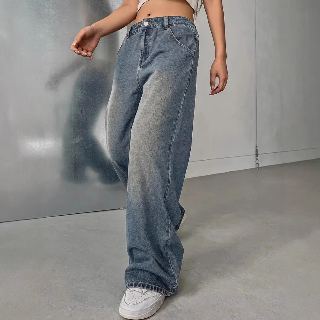 Women's Washed Vintage Denim Pants | Retro Style European Jean