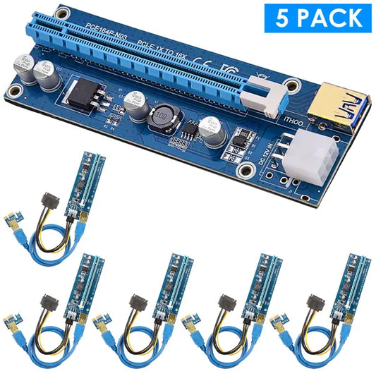 5-Set PCI-E GPU Risers | USB 3.0 & MOLEX to SATA Mining Adapter