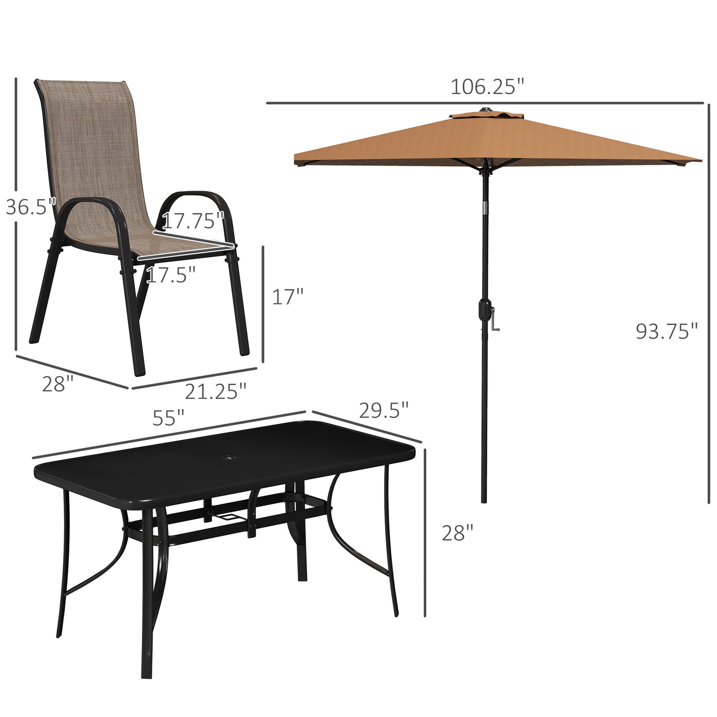 8-Piece Patio Dining Set with 9Ft Umbrella - Light Mixed Brown