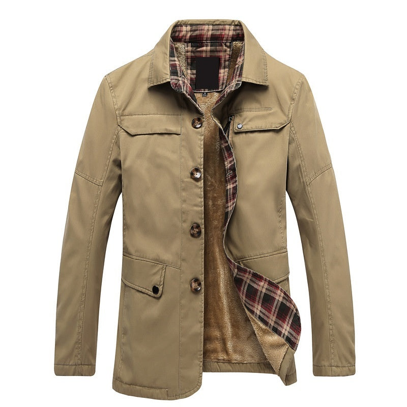 Men's Fleece-Lined Slim Fit Trench Coat Fleece-lined Thickened Men's Washed Jack | Ectron Online