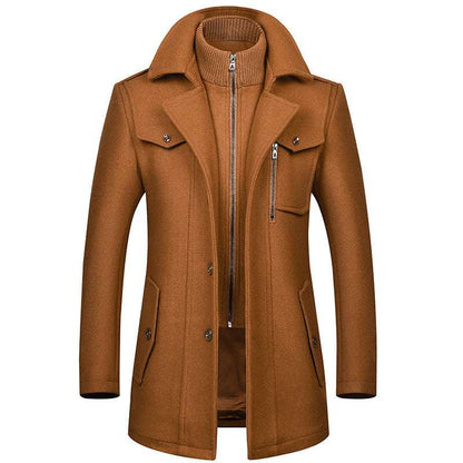 Men's Woolen Coat with Double Collar